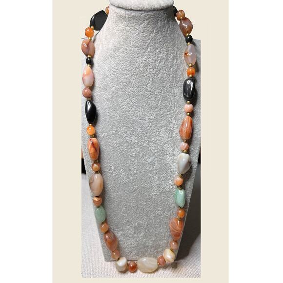 Vintage 60s–70s Beggar Bead Necklace – Natural Stone Mix – 22" Strand - Picture 2 of 5